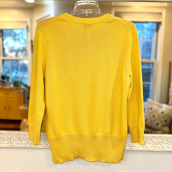 Talbots Yellow Jeweled Cotton and Cashmere blend Sweater Three Quarter Sleeves M - Picture 7 of 7